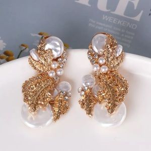 Zara Gold Rhinestone Pearl Earrings